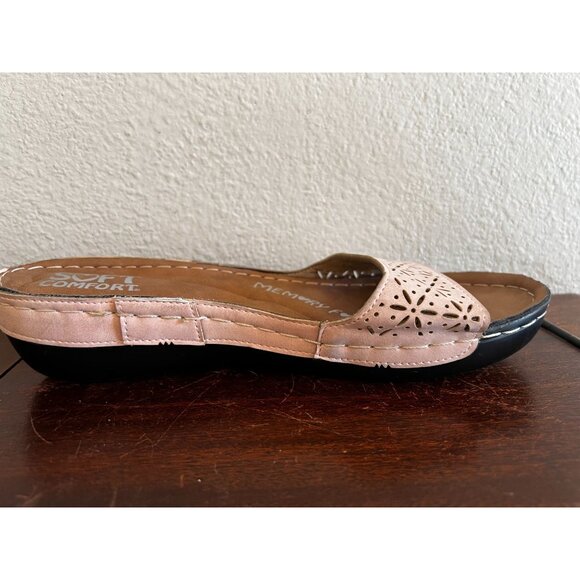Soft Comfort Slide Sandals Womens 7.5 Pink Leather Memory Foam - Picture 2 of 13